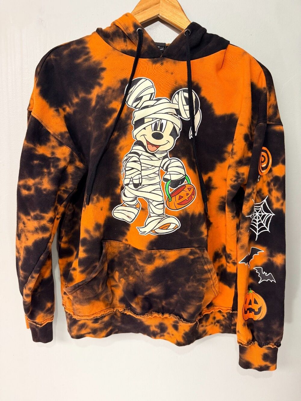 Disney Parks Mickey Mummy Halloween Tie Dye Hoodie S M Orange Black